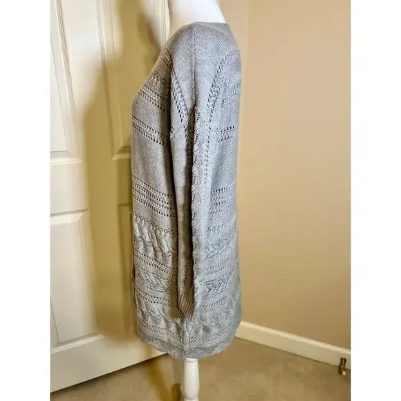 Sundance Silk Blend Sweater Dress Long Sleeve Open Knit Grey/Taupe Small Petite - Picture 5 of 6